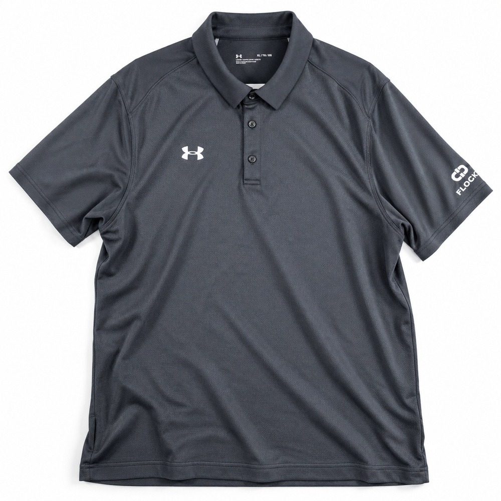 Under Armour Mens XL Black Performance Polo Shirt Flood Golf Logo Short Sleeve